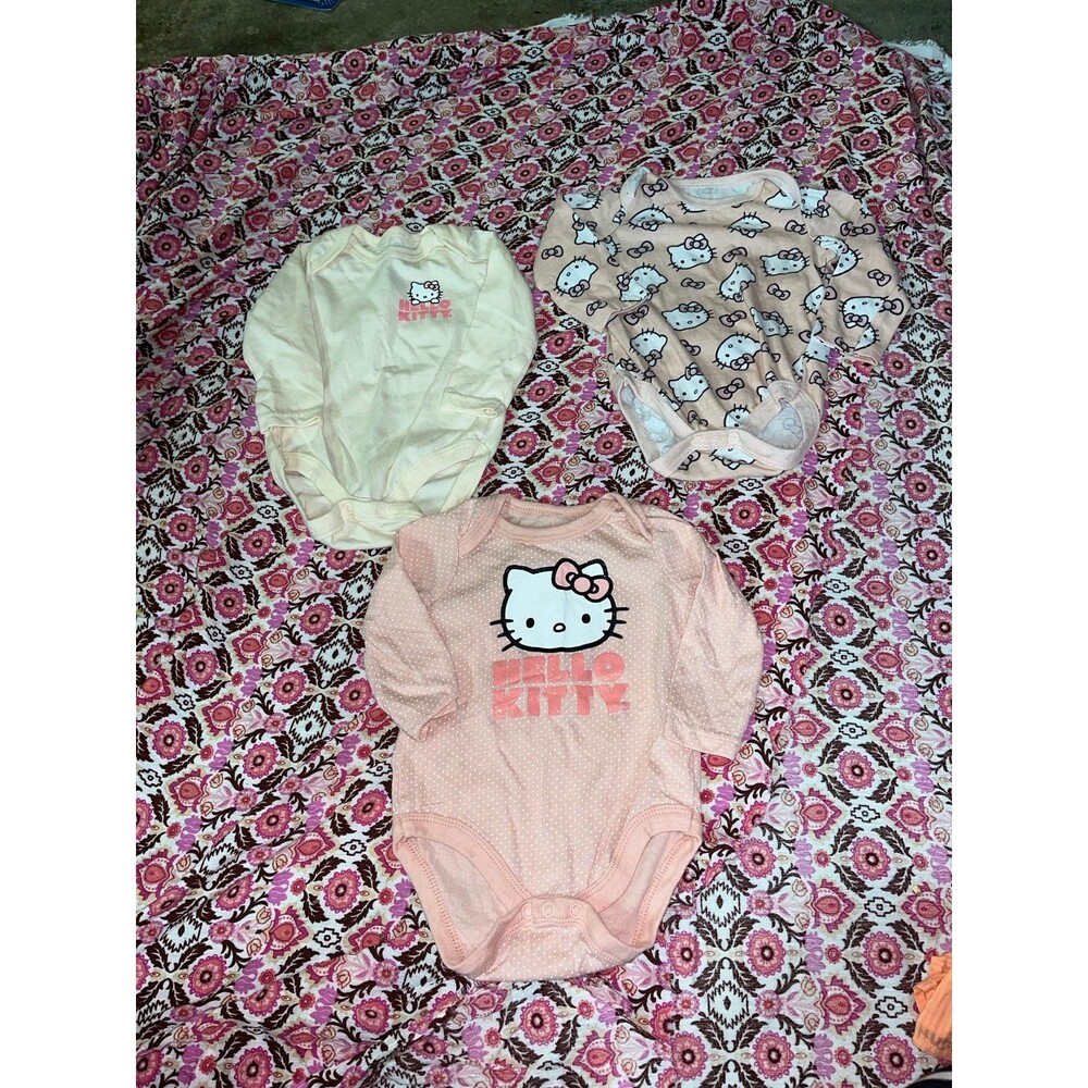Set of 3 Baby Girl’s Sanrio Hello Kitty Long Sleeve Bodysuits Size 3-6 Months